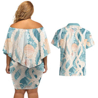 Hawaii Lei Seashells Starfish Couples Matching Off Shoulder Short Dress and Hawaiian Shirt Fresh Summer Vibe LT01 - Polynesian Pride