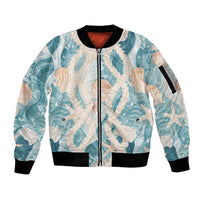 Hawaii Lei Seashells Starfish Sleeve Zip Bomber Jacket Fresh Summer Vibe LT01 Unisex Blue - Polynesian Pride