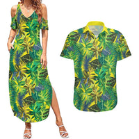 Hawaii Summer Tropical Leaves Couples Matching Summer Maxi Dress and Hawaiian Shirt - Polynesian Pride