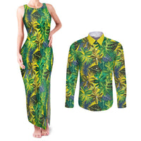 Hawaii Summer Tropical Leaves Couples Matching Tank Maxi Dress and Long Sleeve Button Shirt - Polynesian Pride