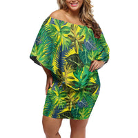 Hawaii Summer Tropical Leaves Off Shoulder Short Dress - Polynesian Pride