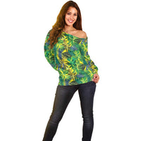 Hawaii Summer Tropical Leaves Off Shoulder Sweater - Polynesian Pride