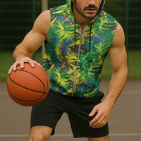 Hawaii Summer Tropical Leaves Sleeveless Zip Hoodie - Polynesian Pride