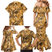 Hawaii Gold Tropical Leaves Family Matching Mermaid Dress and Hawaiian Shirt - Polynesian Pride