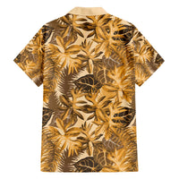 Hawaii Gold Tropical Leaves Family Matching Off The Shoulder Long Sleeve Dress and Hawaiian Shirt - Polynesian Pride