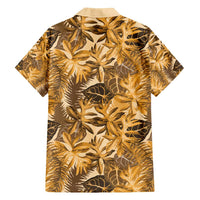 Hawaii Gold Tropical Leaves Family Matching Off Shoulder Short Dress and Hawaiian Shirt - Polynesian Pride
