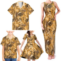 Hawaii Gold Tropical Leaves Family Matching Tank Maxi Dress and Hawaiian Shirt - Polynesian Pride