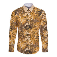 Hawaii Gold Tropical Leaves Long Sleeve Button Shirt - Polynesian Pride