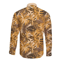 Hawaii Gold Tropical Leaves Long Sleeve Button Shirt - Polynesian Pride