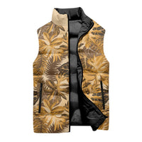 Hawaii Gold Tropical Leaves Sleeveless Puffer Jacket - Polynesian Pride