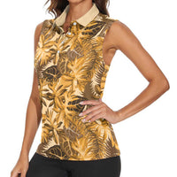 Hawaii Gold Tropical Leaves Women Sleeveless Polo Shirt - Polynesian Pride
