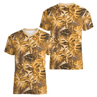 Hawaii Gold Tropical Leaves Women V-Neck T-Shirt - Polynesian Pride