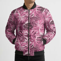 Hawaii Pink Tropical Leaves Bomber Puffer Jacket - Polynesian Pride