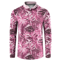 Hawaii Pink Tropical Leaves Button Sweatshirt - Polynesian Pride