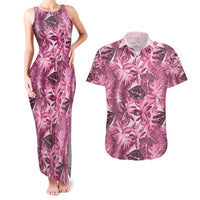 Hawaii Pink Tropical Leaves Couples Matching Tank Maxi Dress and Hawaiian Shirt - Polynesian Pride