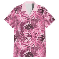 Hawaii Pink Tropical Leaves Family Matching Off Shoulder Short Dress and Hawaiian Shirt - Polynesian Pride