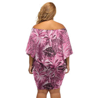 Hawaii Pink Tropical Leaves Family Matching Off Shoulder Short Dress and Hawaiian Shirt - Polynesian Pride