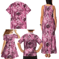 Hawaii Pink Tropical Leaves Family Matching Tank Maxi Dress and Hawaiian Shirt - Polynesian Pride