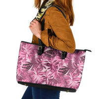 Hawaii Pink Tropical Leaves Leather Tote Bag - Polynesian Pride