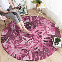 Hawaii Pink Tropical Leaves Round Carpet - Polynesian Pride