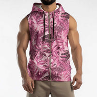 Hawaii Pink Tropical Leaves Sleeveless Zip Hoodie - Polynesian Pride
