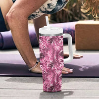 Hawaii Pink Tropical Leaves Tumbler With Handle - Polynesian Pride