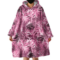 Hawaii Pink Tropical Leaves Wearable Blanket Hoodie - Polynesian Pride