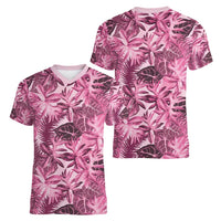 Hawaii Pink Tropical Leaves Women V-Neck T-Shirt - Polynesian Pride