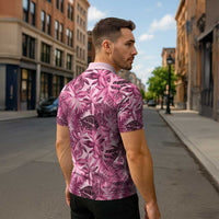 Hawaii Pink Tropical Leaves Zipper Polo Shirt - Polynesian Pride