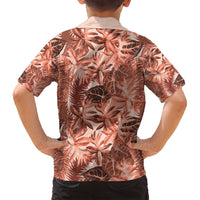 Hawaii Red Brown Tropical Leaves Family Matching Long Sleeve Bodycon Dress and Hawaiian Shirt - Polynesian Pride