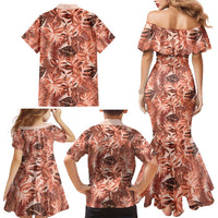 Hawaii Red Brown Tropical Leaves Family Matching Mermaid Dress and Hawaiian Shirt - Polynesian Pride