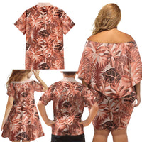 Hawaii Red Brown Tropical Leaves Family Matching Off Shoulder Short Dress and Hawaiian Shirt - Polynesian Pride