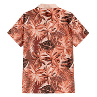 Hawaii Red Brown Tropical Leaves Family Matching Off Shoulder Short Dress and Hawaiian Shirt - Polynesian Pride