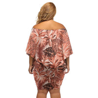 Hawaii Red Brown Tropical Leaves Family Matching Off Shoulder Short Dress and Hawaiian Shirt - Polynesian Pride