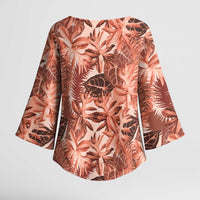 Hawaii Red Brown Tropical Leaves Kimono Sleeve Blouse - Polynesian Pride