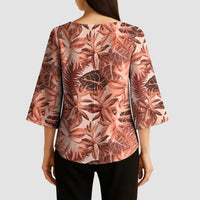 Hawaii Red Brown Tropical Leaves Kimono Sleeve Blouse - Polynesian Pride