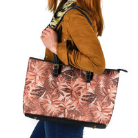 Hawaii Red Brown Tropical Leaves Leather Tote Bag - Polynesian Pride