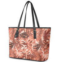 Hawaii Red Brown Tropical Leaves Leather Tote Bag - Polynesian Pride