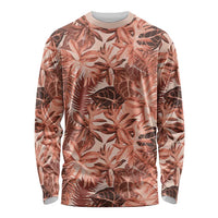 Hawaii Red Brown Tropical Leaves Long Sleeve Shirt - Polynesian Pride