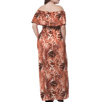 Hawaii Red Brown Tropical Leaves Off Shoulder Maxi Dress - Polynesian Pride