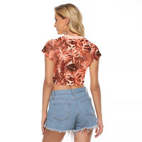 Hawaii Red Brown Tropical Leaves Raglan Cropped T Shirt LT01 - Polynesian Pride