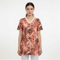 Hawaii Red Brown Tropical Leaves Scrub Top LT01 - Polynesian Pride