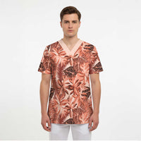 Hawaii Red Brown Tropical Leaves Scrub Top LT01 - Polynesian Pride