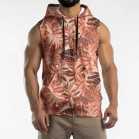 Hawaii Red Brown Tropical Leaves Sleeveless Hoodie - Polynesian Pride