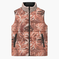 Hawaii Red Brown Tropical Leaves Sleeveless Puffer Jacket - Polynesian Pride