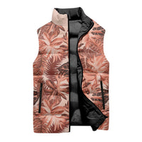 Hawaii Red Brown Tropical Leaves Sleeveless Puffer Jacket - Polynesian Pride