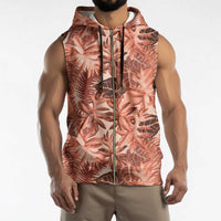 Hawaii Red Brown Tropical Leaves Sleeveless Zip Hoodie - Polynesian Pride