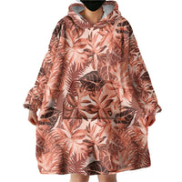 Hawaii Red Brown Tropical Leaves Wearable Blanket Hoodie - Polynesian Pride
