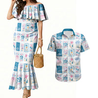 Hawaii Coastal Summer Postcard Couples Matching Mermaid Dress and Hawaiian Shirt