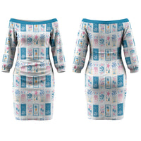 Hawaii Coastal Summer Postcard Couples Matching Off The Shoulder Long Sleeve Dress and Long Sleeve Button Shirt